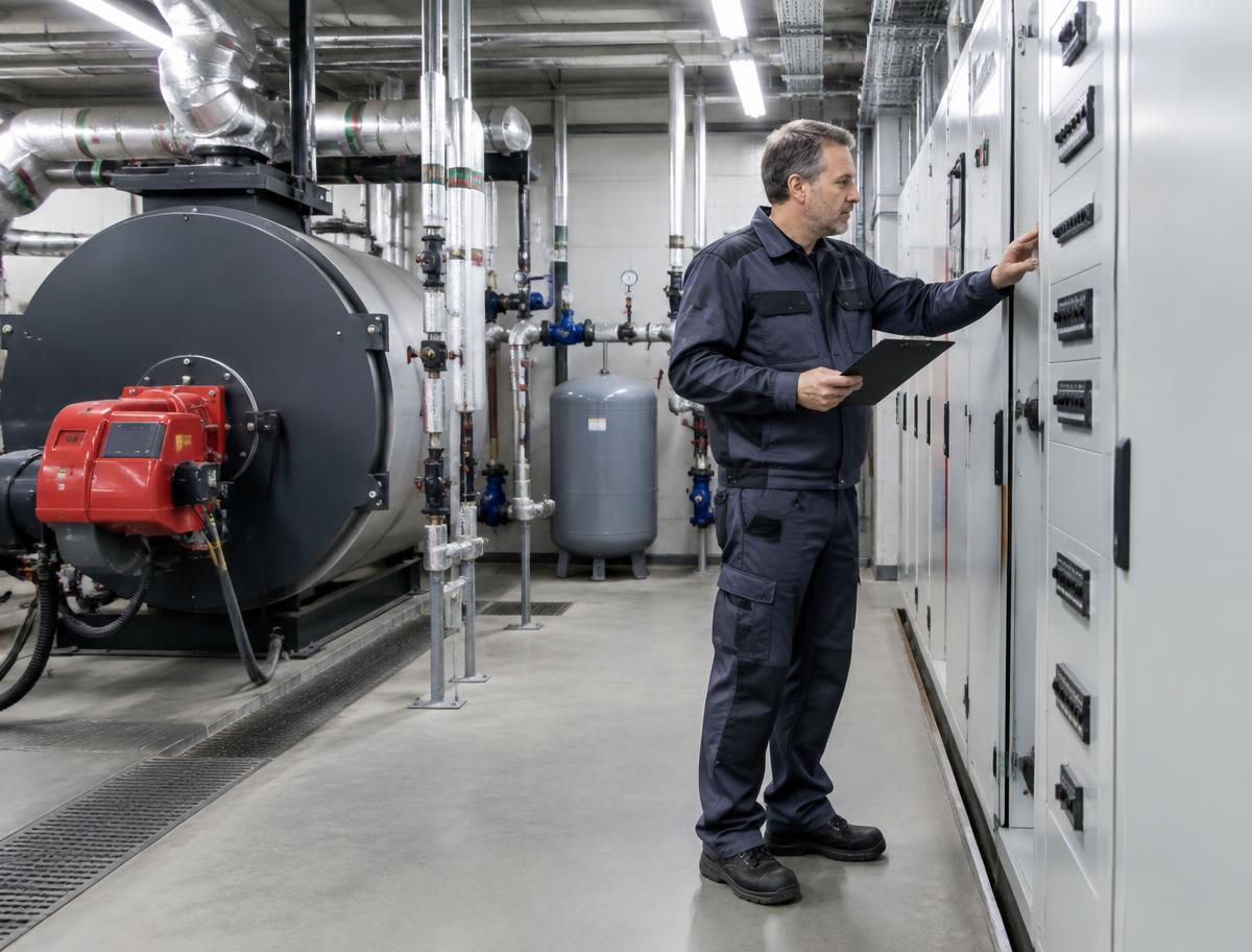 Objektbetreuung: Prüfung technischer Anlagen im Gebäudetechnikraum