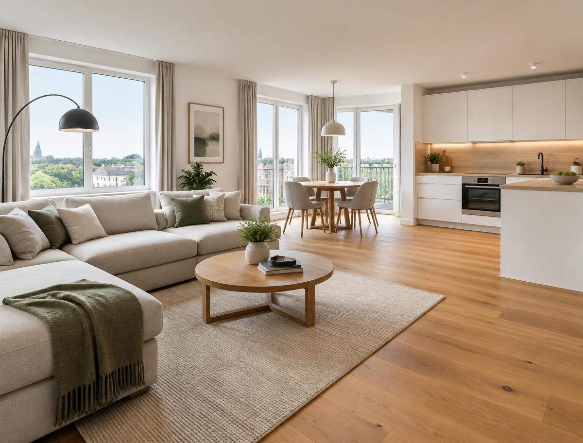 Fertig sanierte Wohnung mit offener Küche und hellem Parkett